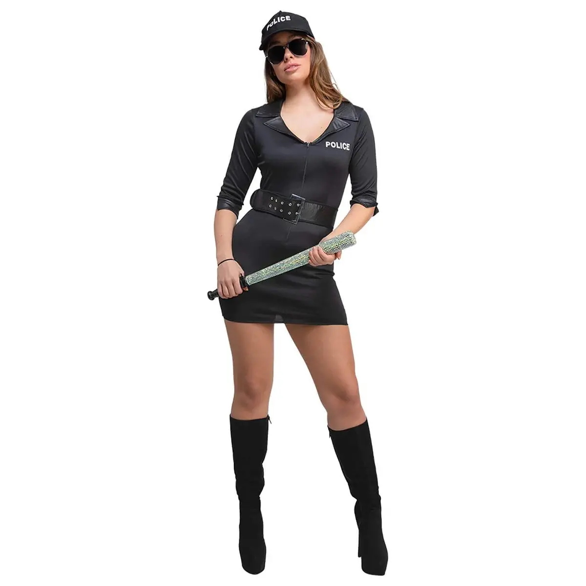 Adults Naughty Police Officer Uniform Black Dress Cap Belt Costume 3