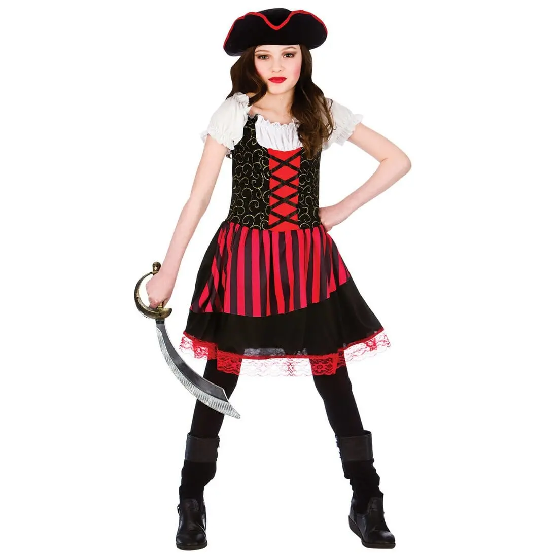 Girls Pretty Pirate Red Fancy Dress Halloween Costume 1