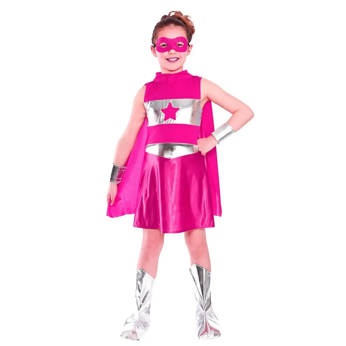 Girls Super Hero Pink Fancy Dress Halloween Costume 1