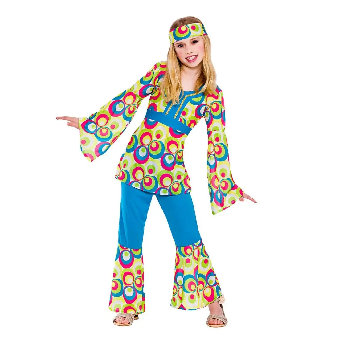 Girls Retro Hippie Girl Fancy Dress Halloween Costume 1