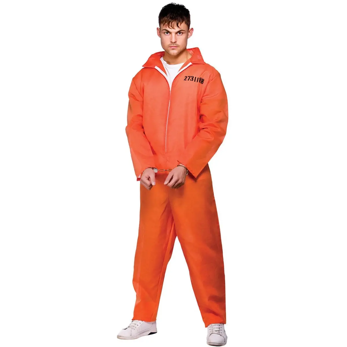 Mens Orange Convict Jumpsuit Fancy Dress Halloween 1