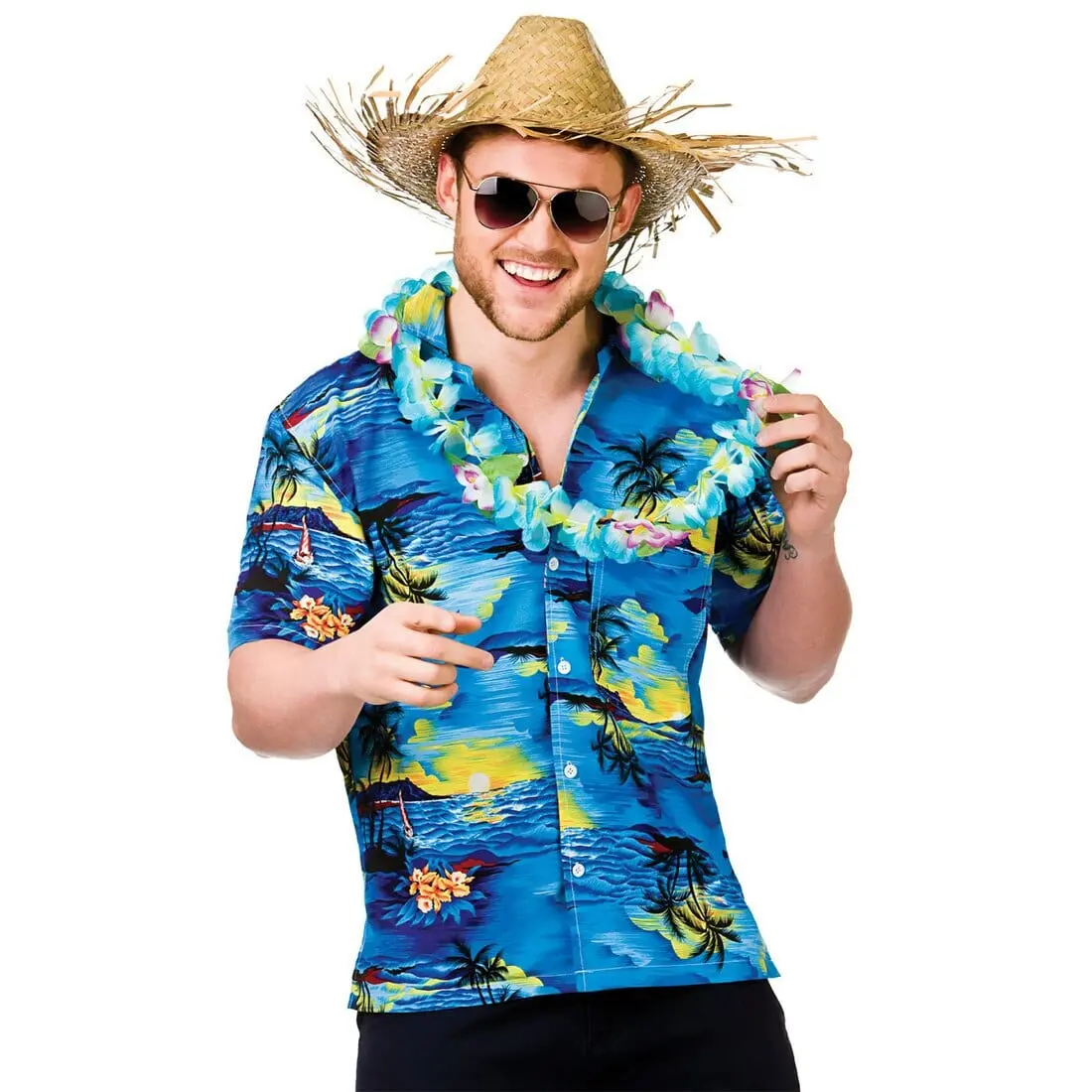 Mens Blue Palm Tree Hawaii Shirt Party Halloween Accessory 1