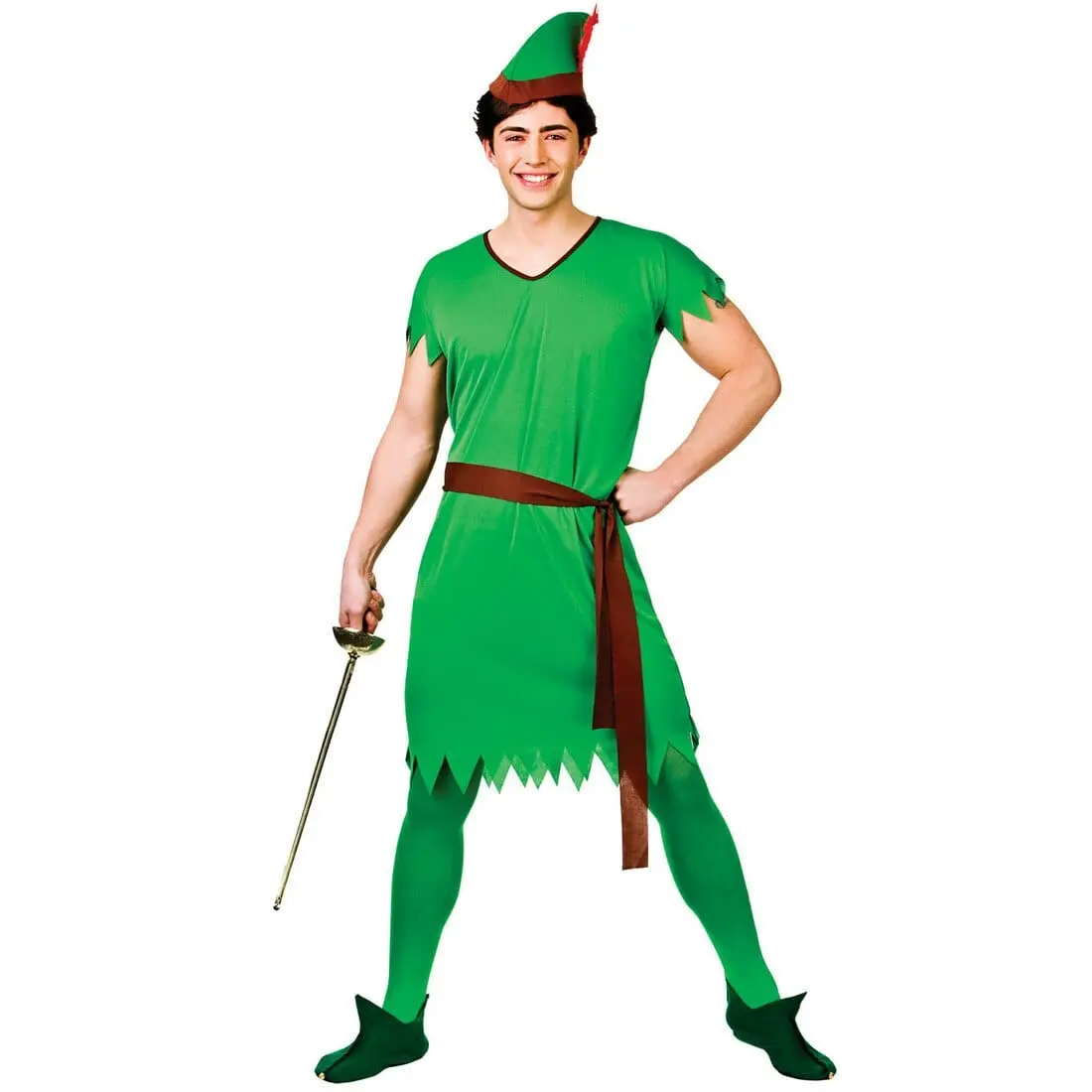 Mens Green Lost Boy Elf Robin Hood Halloween Costume 1