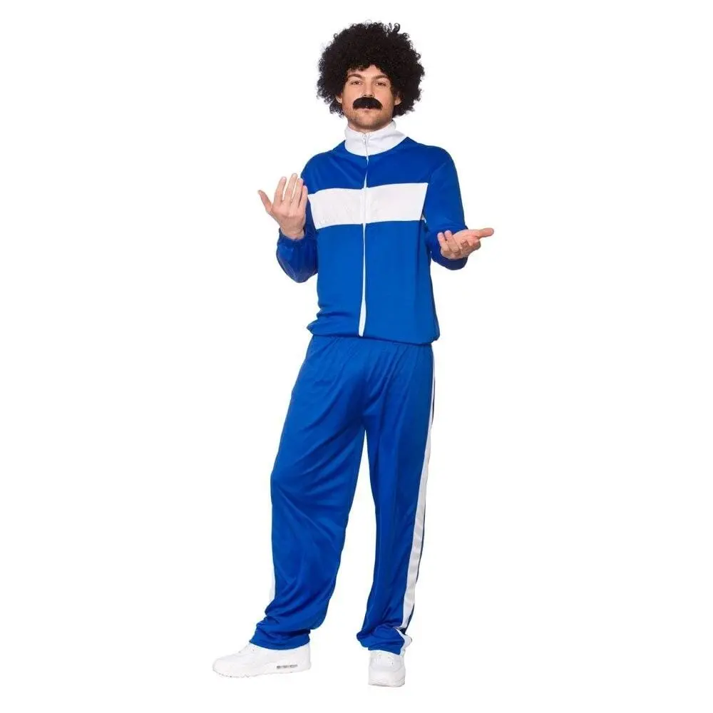 Mens 80S Retro Tracksuit Blue Fancy Dress Halloween Costume 1