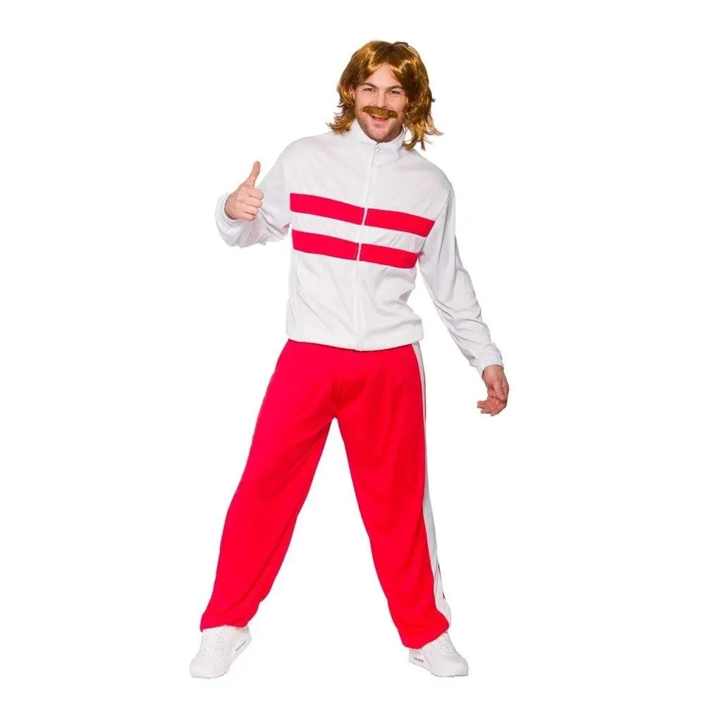 Mens 80S Retro Tracksuit Red Fancy Dress Halloween Costume 1