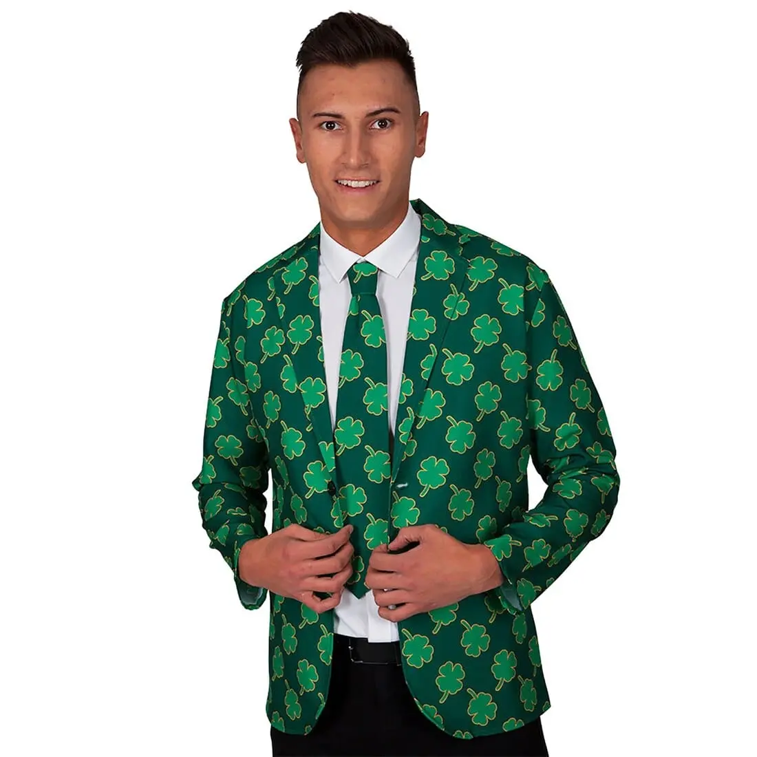 Mens St Patrick's Shamrock Jacket & Tie Fancy Dress Costume 1