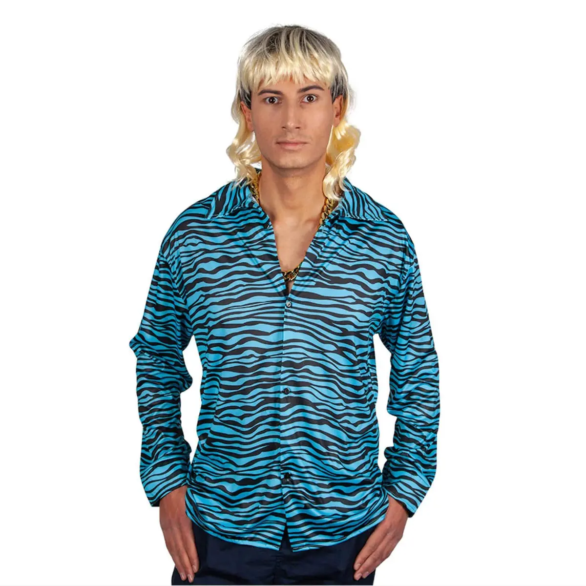 Mens Exotic Tiger Shirt Blue Black Animal Print Fancy Dress 1