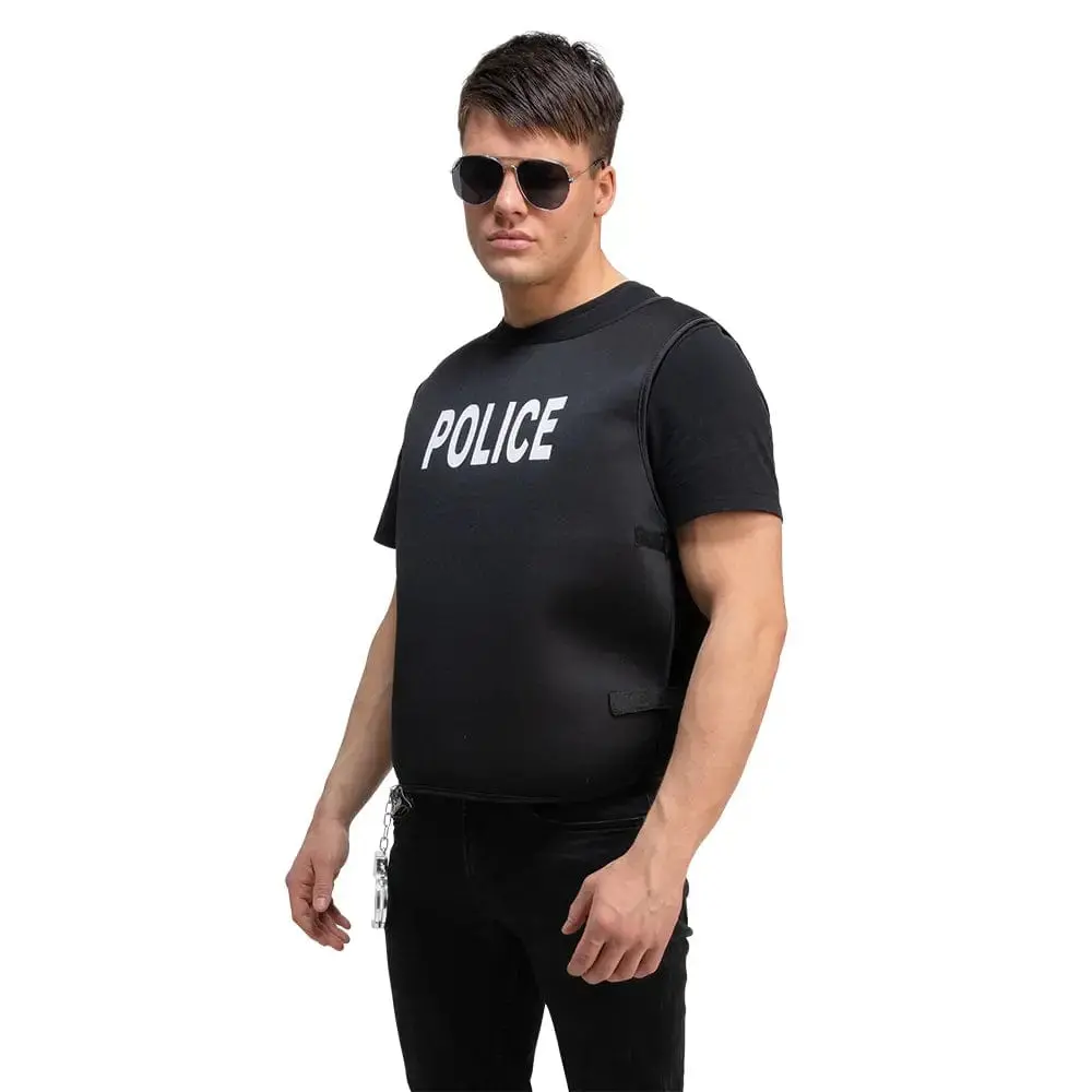 Mens Police Vest Black Body Armour Printed Both Sides One Size 1
