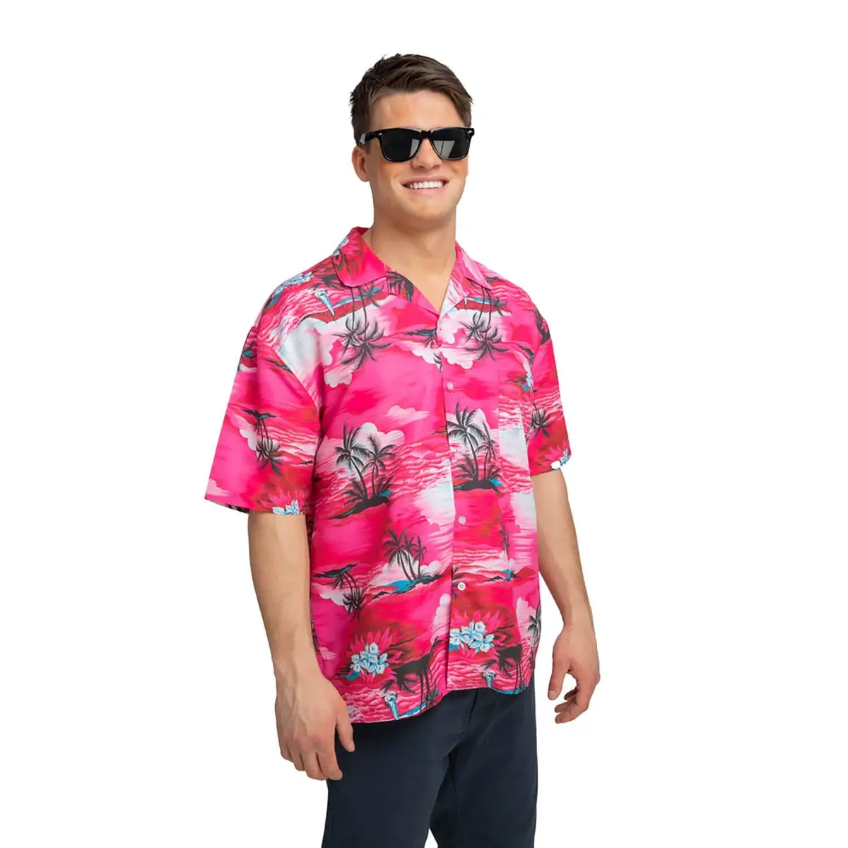 Mens Hawaii Shirt Pink Palm Trees Beach Party Fancy Dress 1
