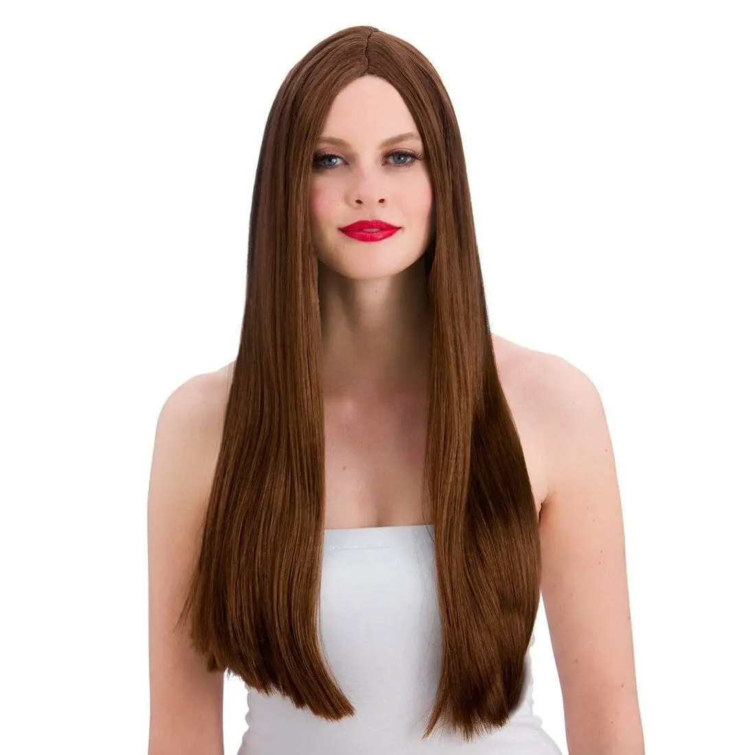 Long Brown Classic Party Wig Fancy Dress Halloween 1