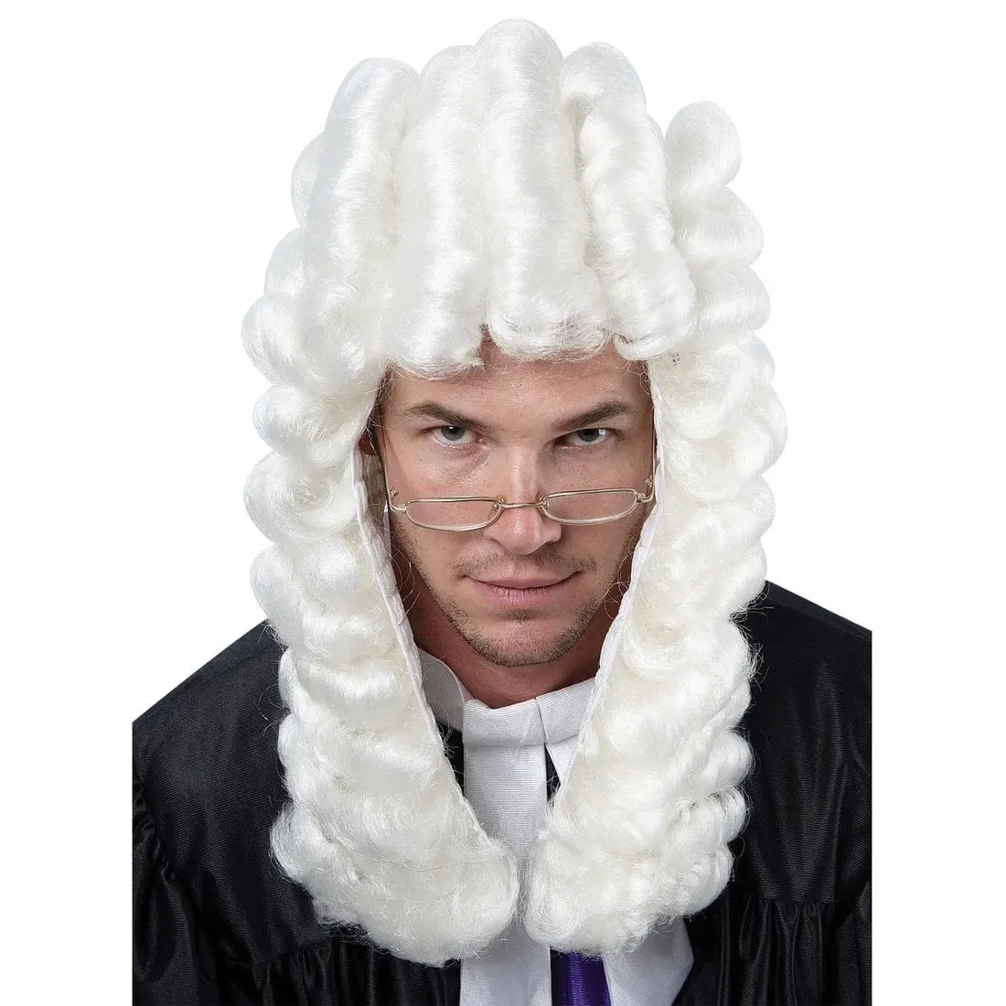 Court Judge White Curly  Barrister Lawyer Wig Fancy Dress 1