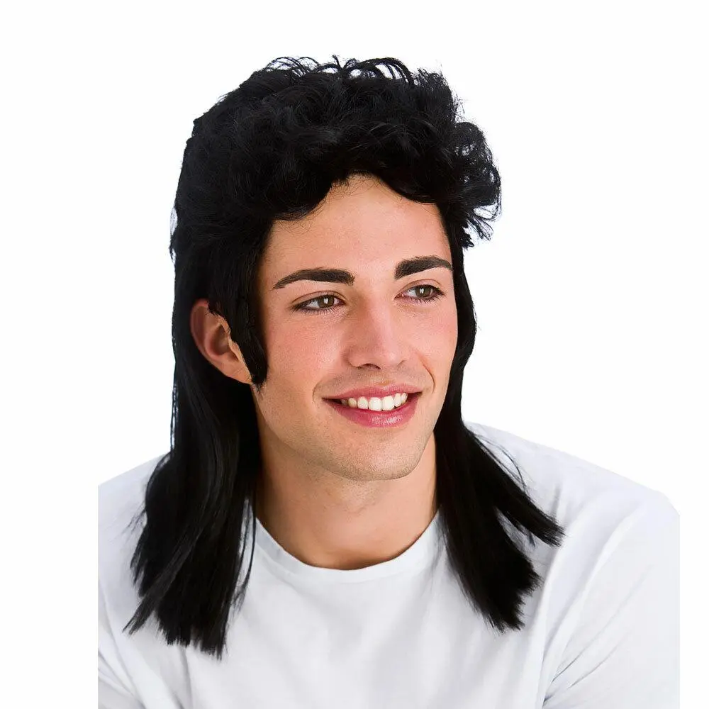 Black Mens Mullet 80S Bowie Wig Fancy Dress Accessory 1