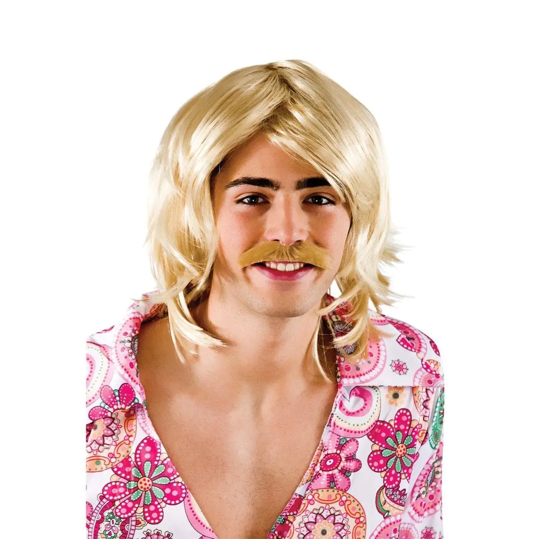 70S Gameshow Guy Blonde Wig & Moustache Set Fancy Dress 1