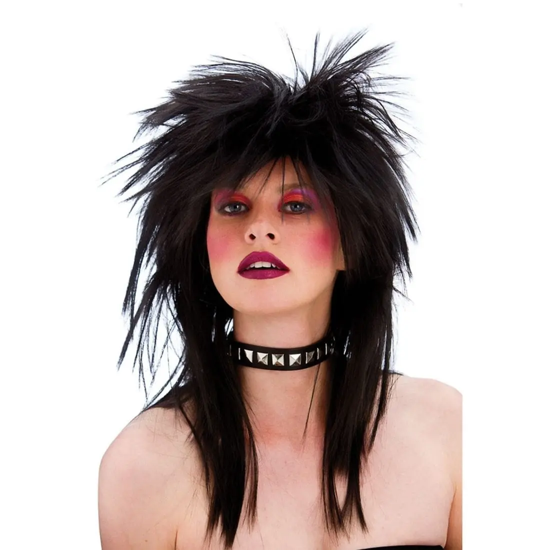 Adults Black  80'S Rocker Wig Halloween Party Accessory 1