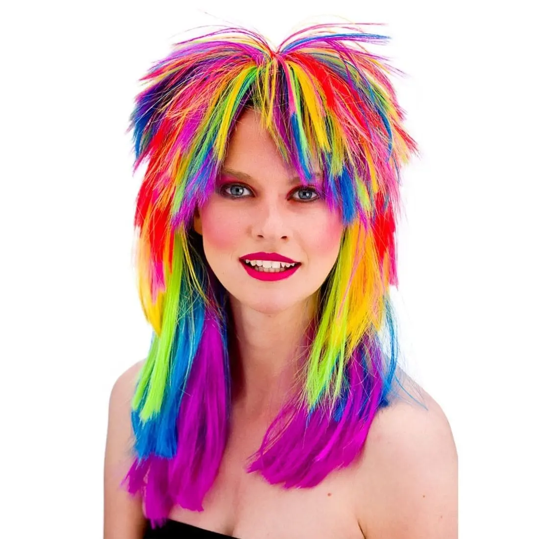 Adults Rainbow 80'S Rocker Wig Halloween Party Accessory 1