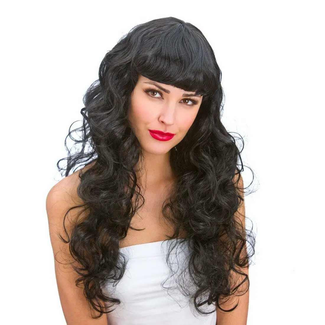 Womens Black Foxy Long Curly Wig Halloween Party Accessory 1