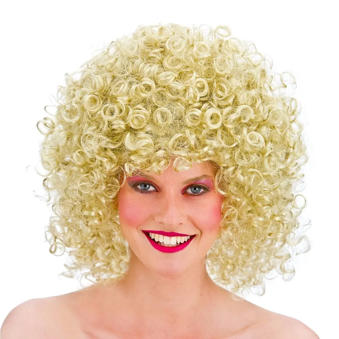 Womens Blonde 80S Disco Short Curly Halloween Wig Accessory 1
