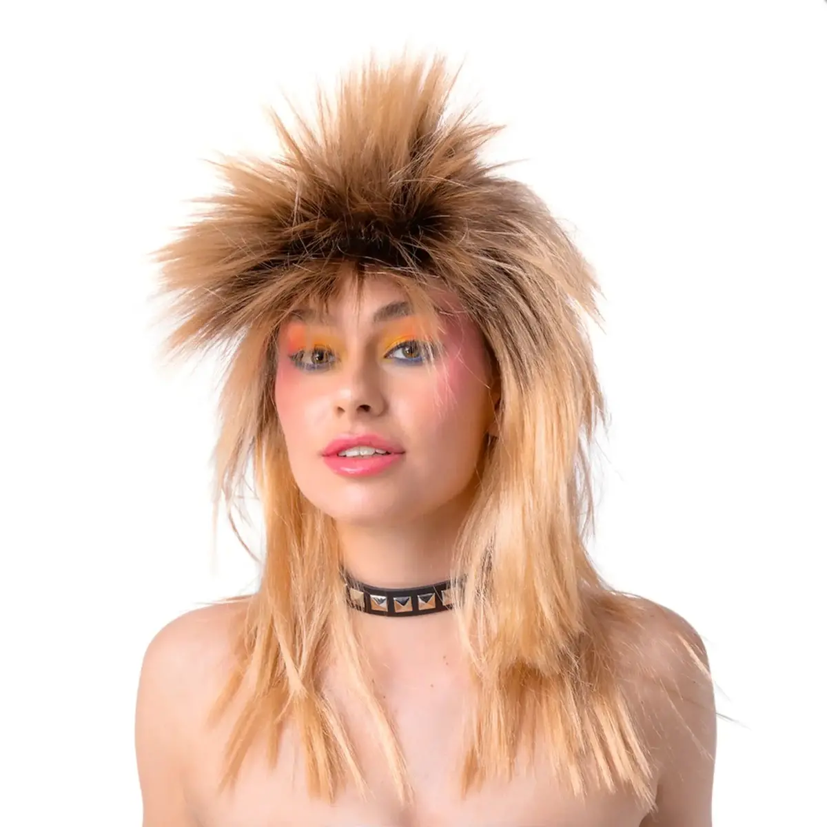 80S Glam Rocker Wig Dirty Blonde Spiky Mullet Hair Fancy Dress 1