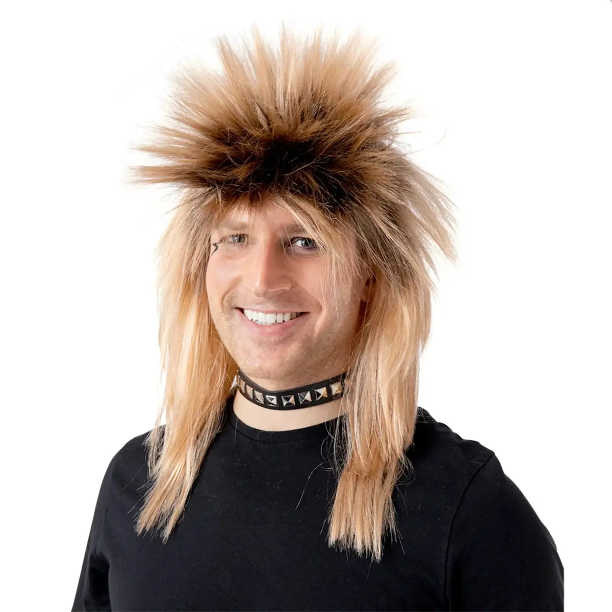 80S Glam Rocker Wig Dirty Blonde Spiky Mullet Hair Fancy Dress 2
