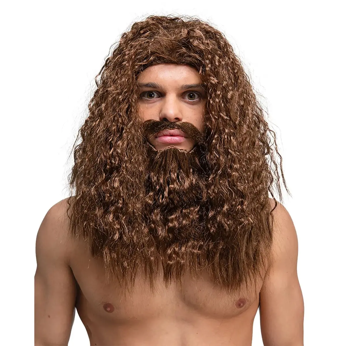 Long Curly Wig Beard Moustache Viking King Cave Man Fancy Dress 1