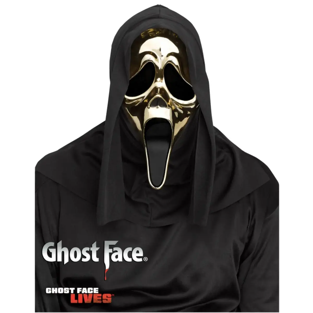 Ghost Face Golden Metallic Mask With Black Shroud Fancy Dress 1
