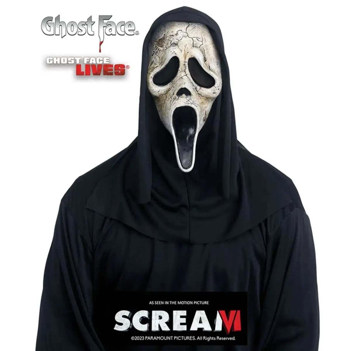 Scream Ghost Face Mask Aged Effect With Black Hood Attached 1