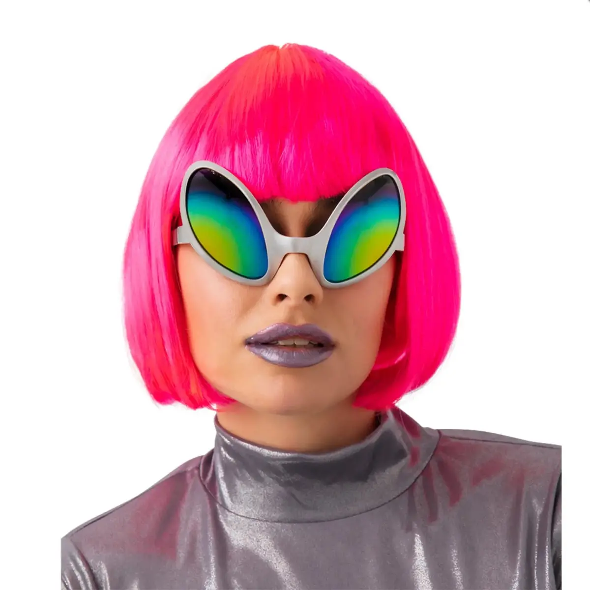 Funny Alien Shades Rainbow Lenses Silver Sunglasses Fancy Dress 1