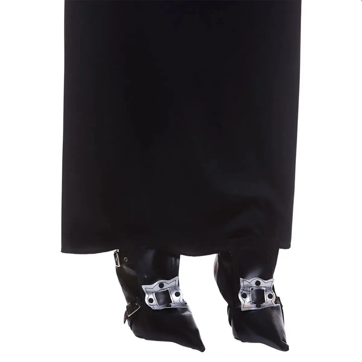 Witch Shoe Covers Set Black Faux Leather Silver Buckle Pair 1
