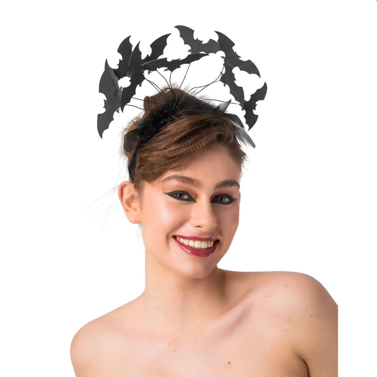 Deluxe Vampire Bat Headband 10 Bats Black Feathers Halloween Hat 1