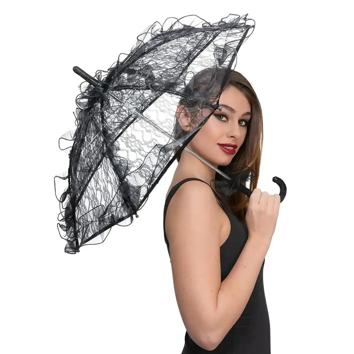 Gothic Parasol Black Lace Umbrella Vintage Punk Fancy Dress 60Cm 1