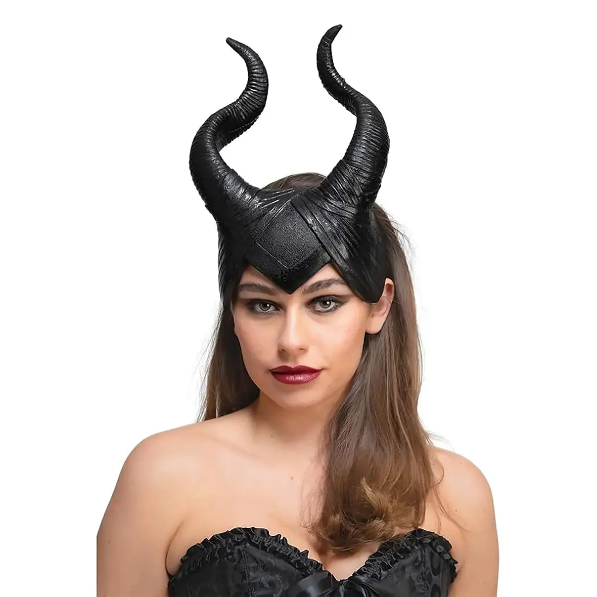 Fantasy Horns Black Demon Queen Witch Gothic Satan Fancy Dress 1