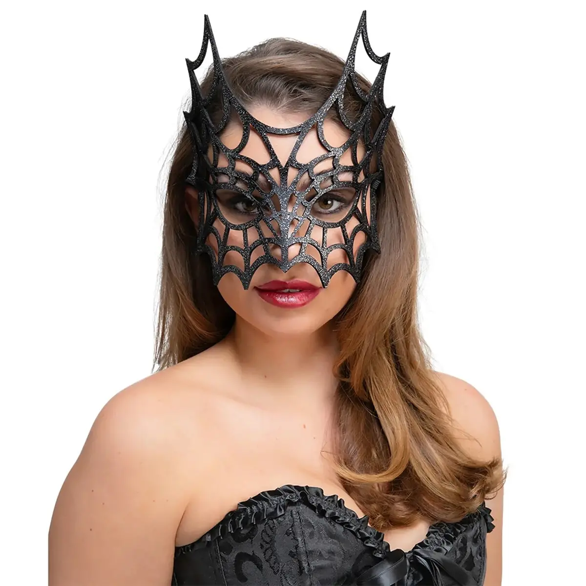 Adults Glitter Spider Mask Black Web Masquerade Fancy Dress 1