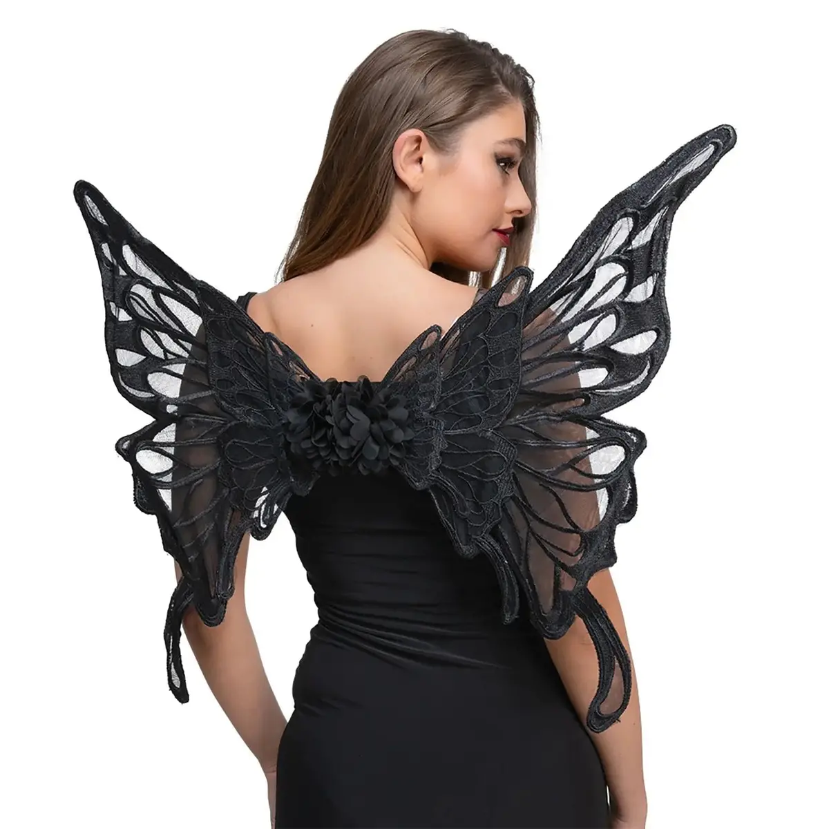 Adults Deluxe Lace Wings Black Butterfly Rose Fancy Dress 72Cm 1