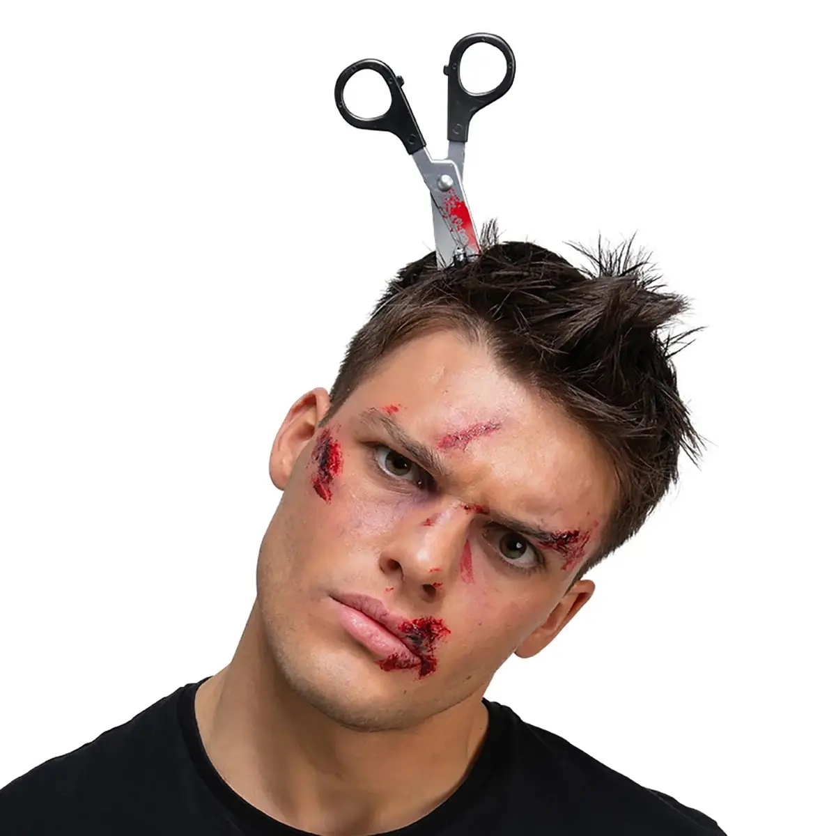 Adults Bloody Scissors In Head Horror Prop Slasher Zombie Headband 1