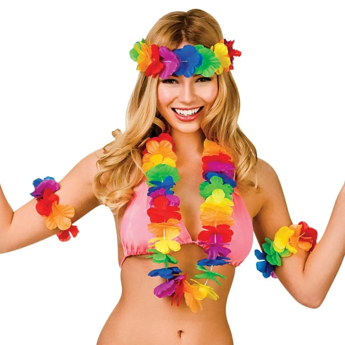 Waikiki Hawaiian 4Pc Flower Set With Headband Lei Garland 1