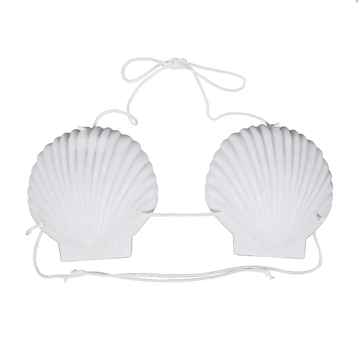 White Shell Cup String Bikini Top Hawaiian Fancy Dress Bra 1