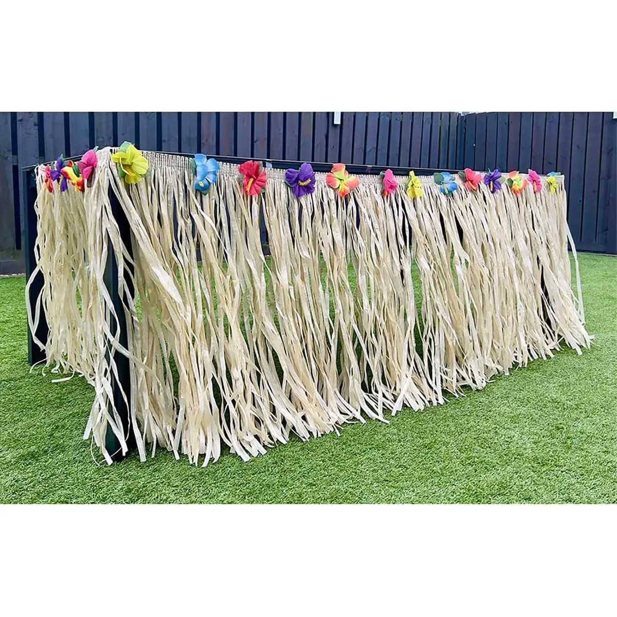 Hawaiian Party Table Decoration Grass Skirt & Flowers 275X75cm 1