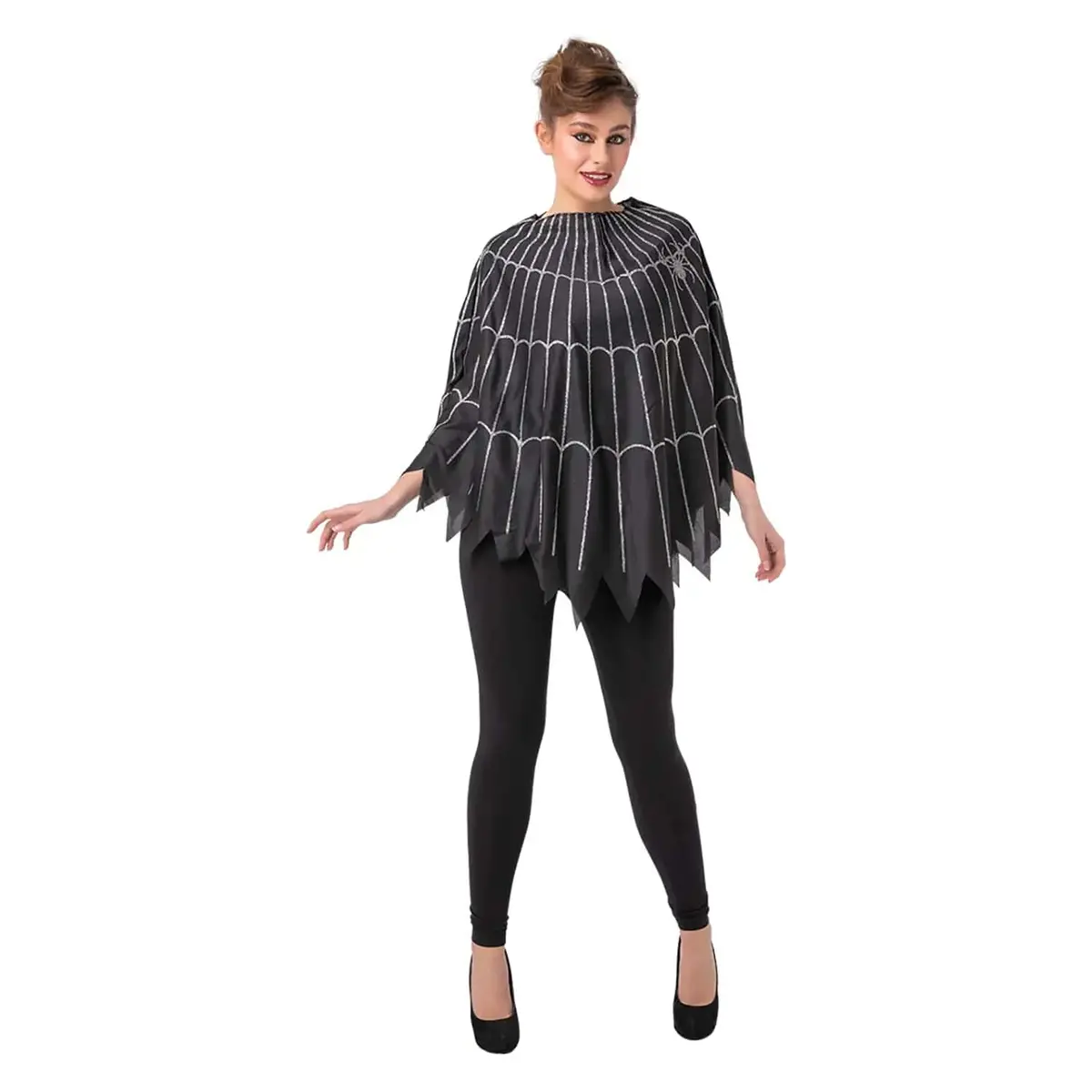 Adults Spider Web Poncho Black Jagged Edge Cape Fancy Dress 1