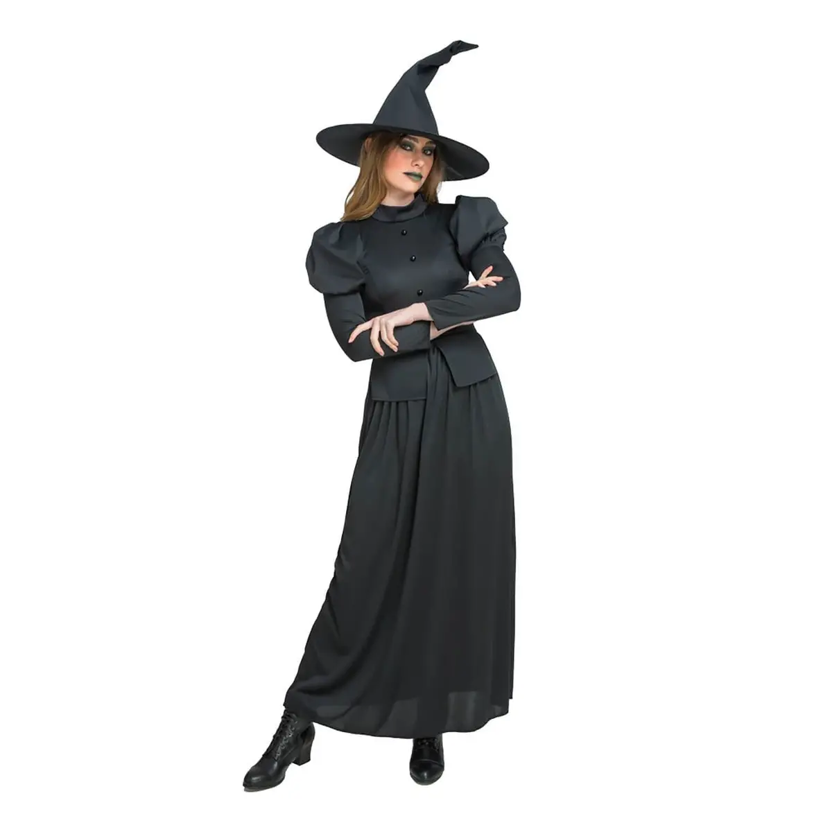 Adults Wicked Witch Costume Black Dress Hat Halloween Party 1