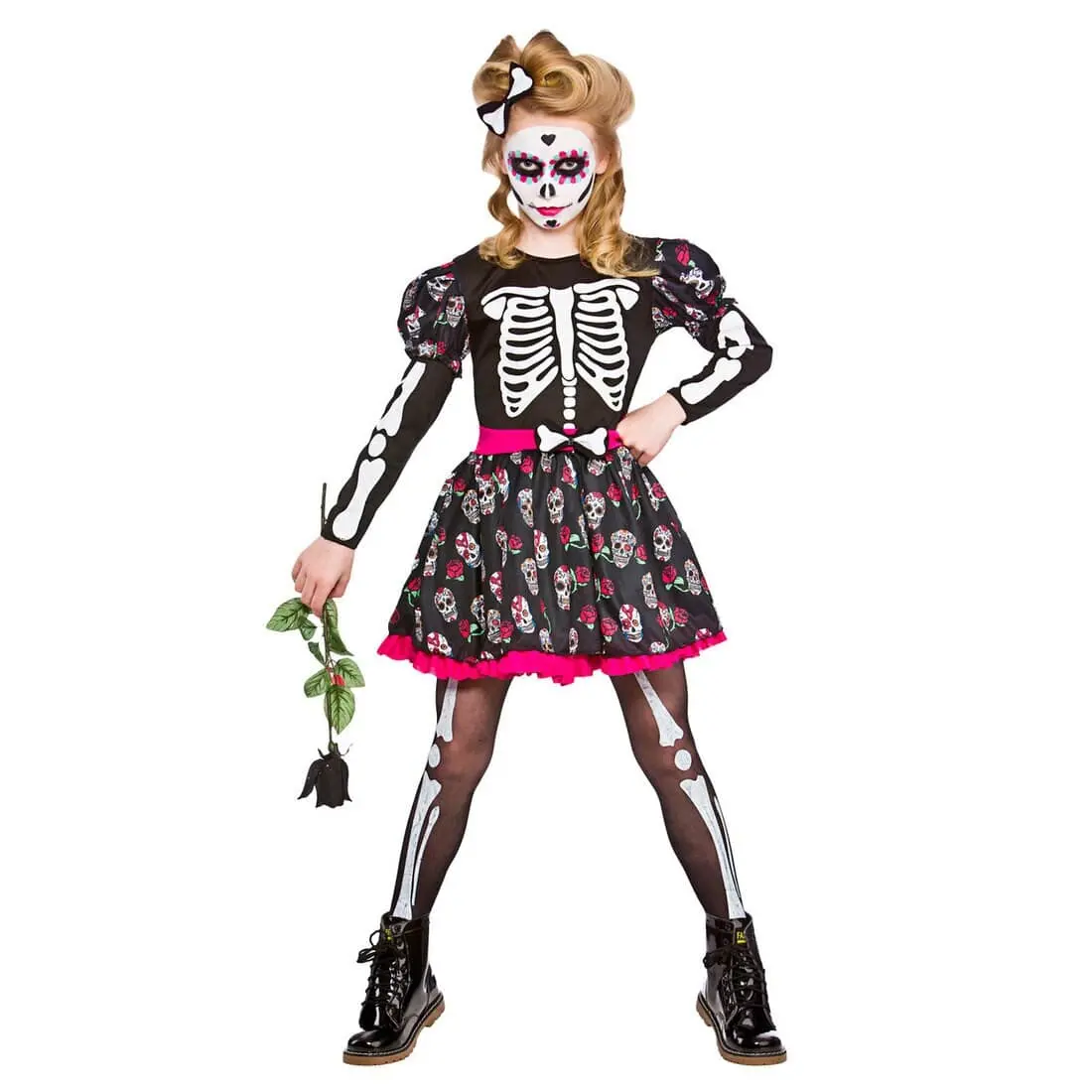Girls Skull Of The Dead Fancy Dress Halloween Costume 1