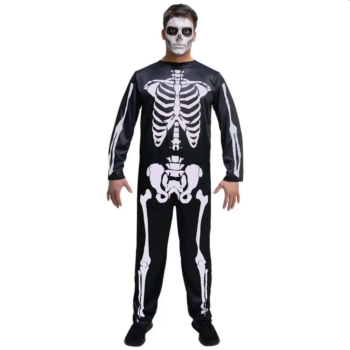 Mens Skeleton Jumpsuit Printed Bones Halloween Fancy Dress One Size 1