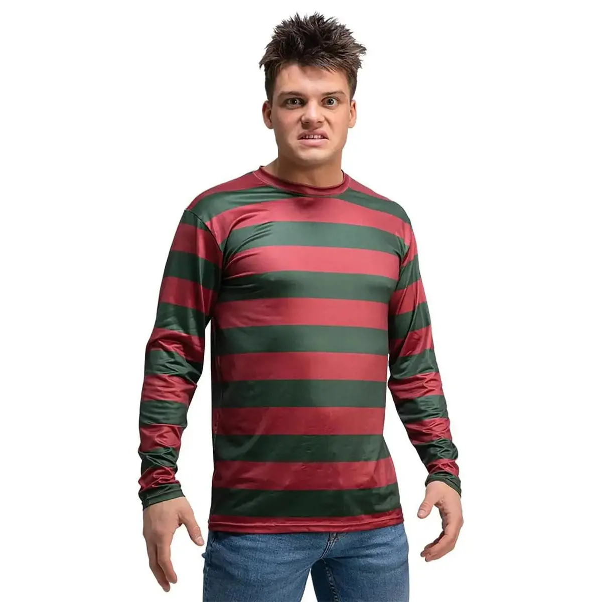Mens Nightmare Shirt Red Green Striped Top Freddy Horror Movie 1