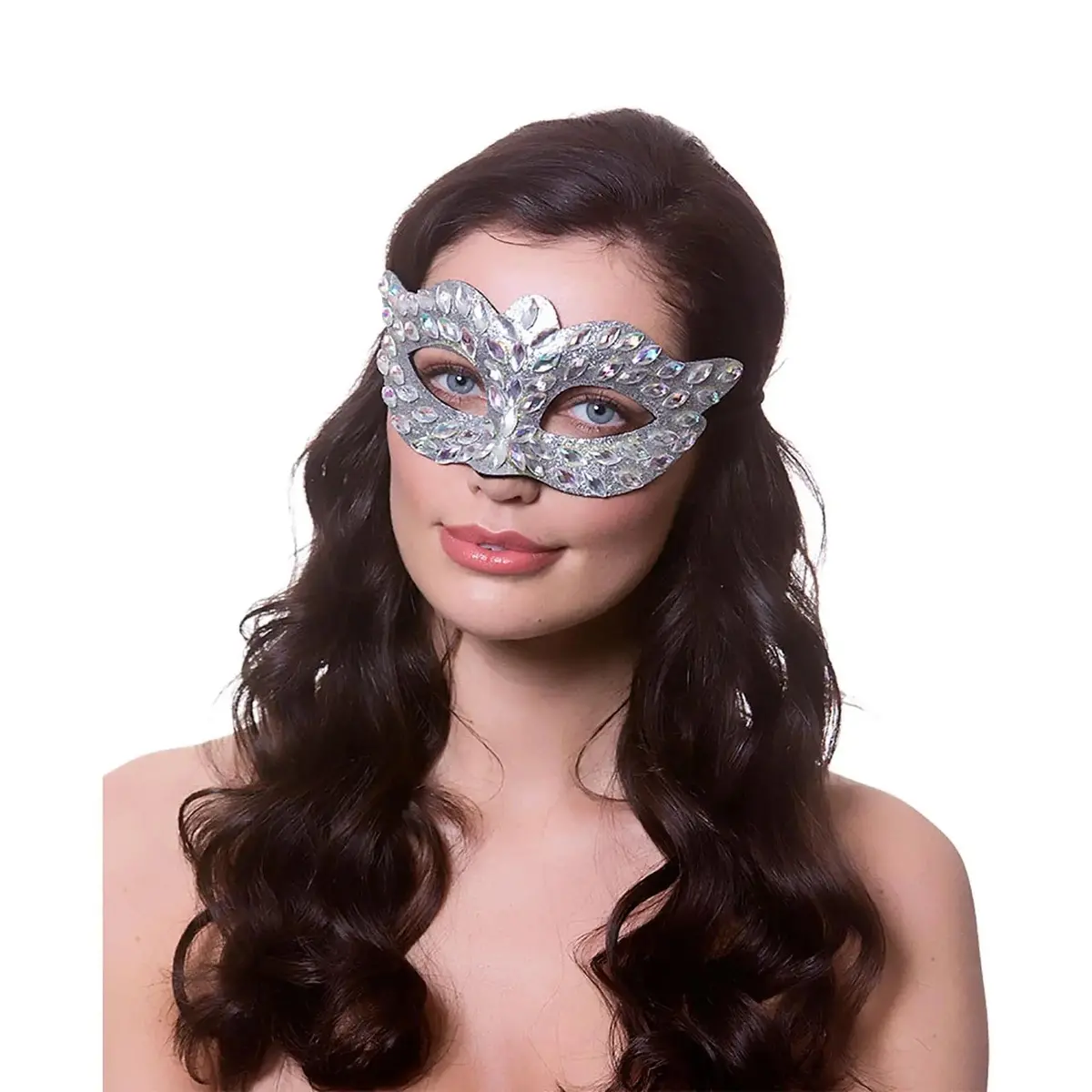 Silver Diamante Eye Mask Masquerade Ball Halloween Mask 1