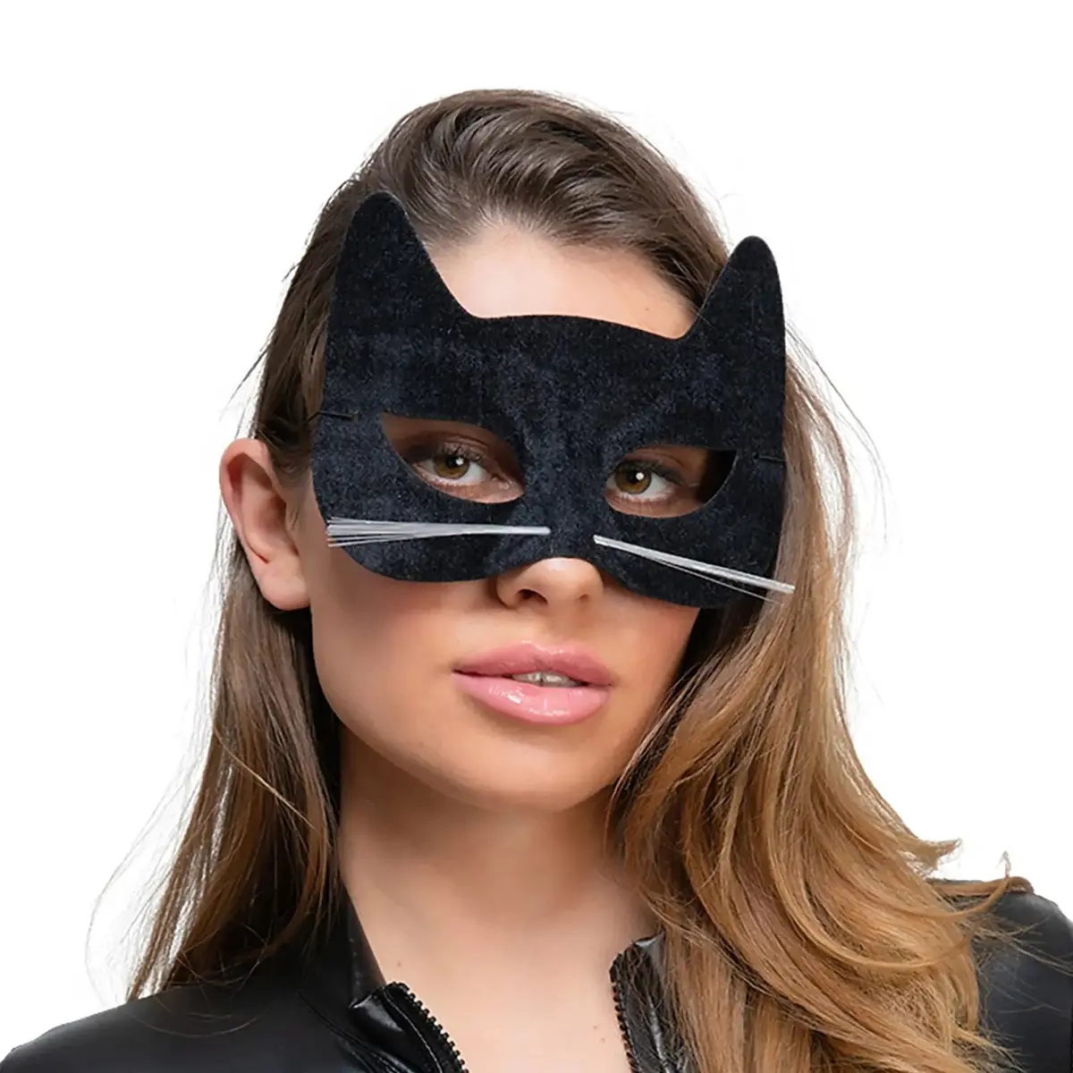 Black Velour Cat Mask Masquerade Ball Halloween Party Fancy Dress 1