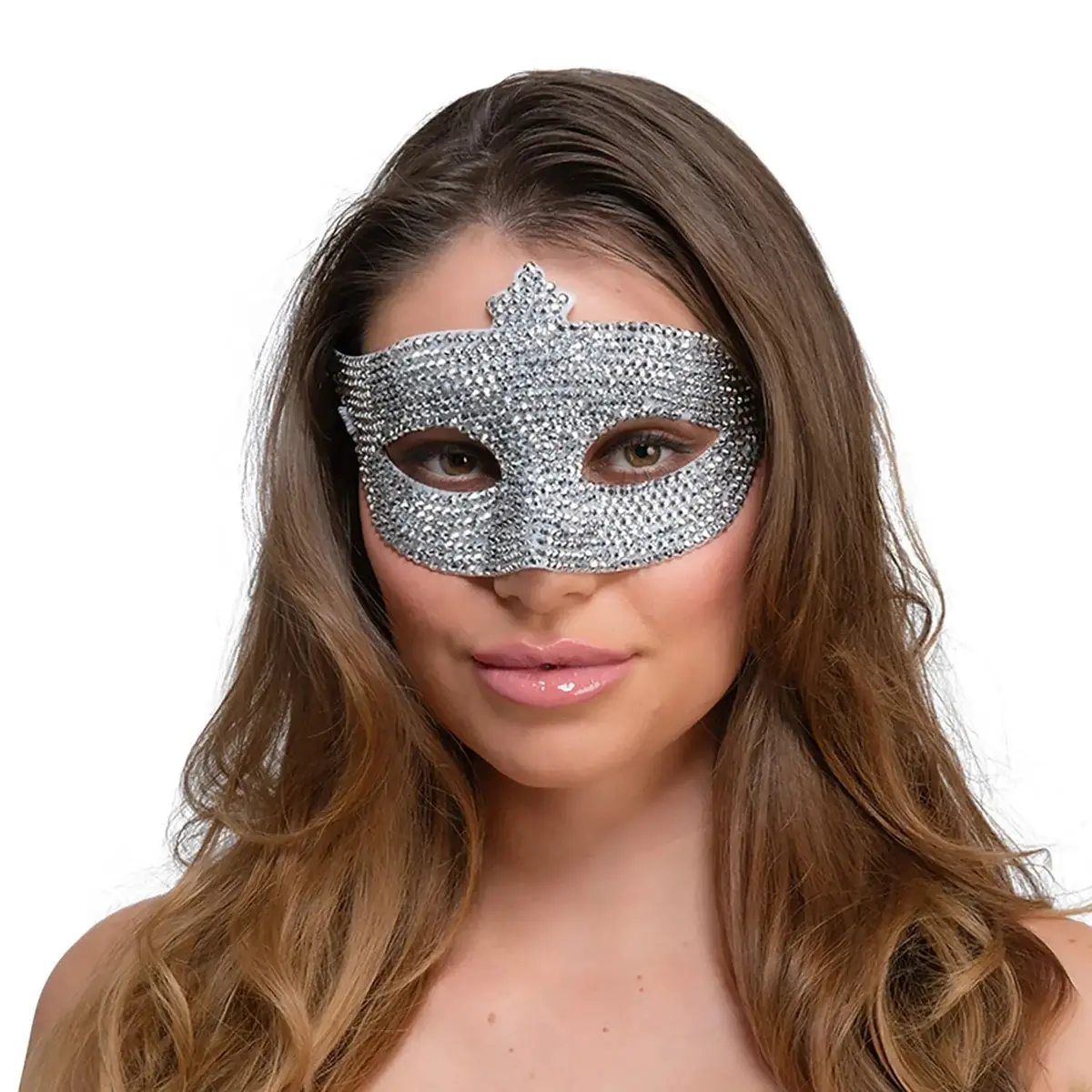 Adults Rhinestone Masquerade Mask Silver Jewels Fancy Dress 1