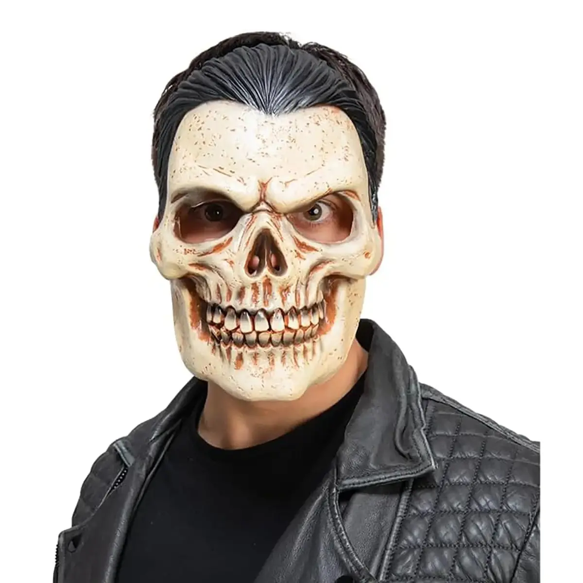 Skull Mask With Black Hair Full Head Latex Horror Fancy Dress 1