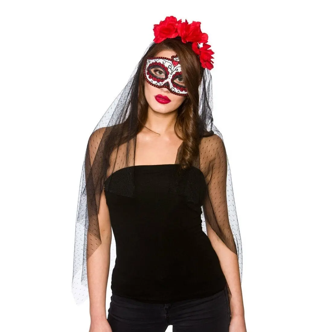 Day Of The Dead Deluxe Mask & Veil Mexican Fancy Dress 1