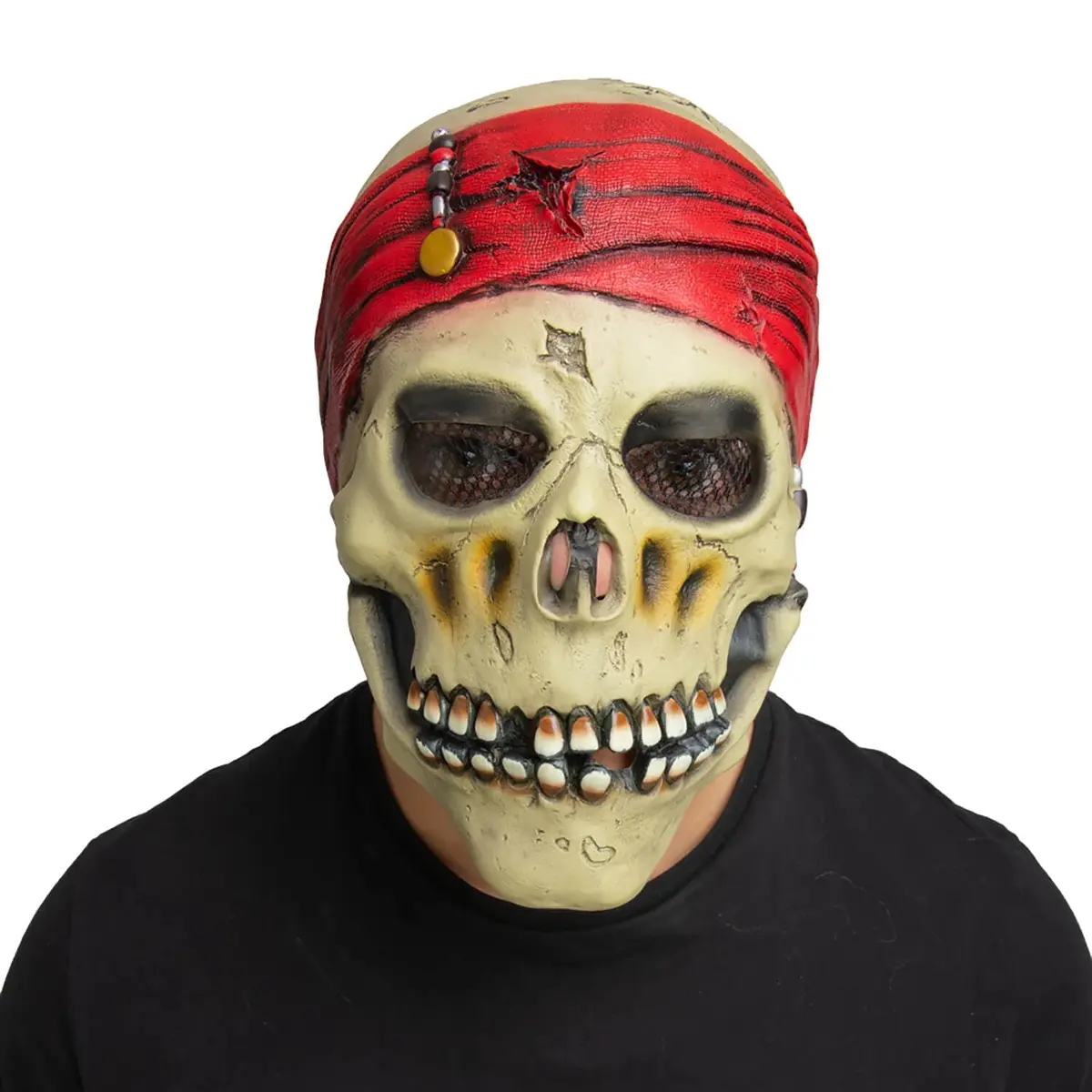 Skeleton Pirate Latex Mask Full Head Red Bandana Skull Halloween 1