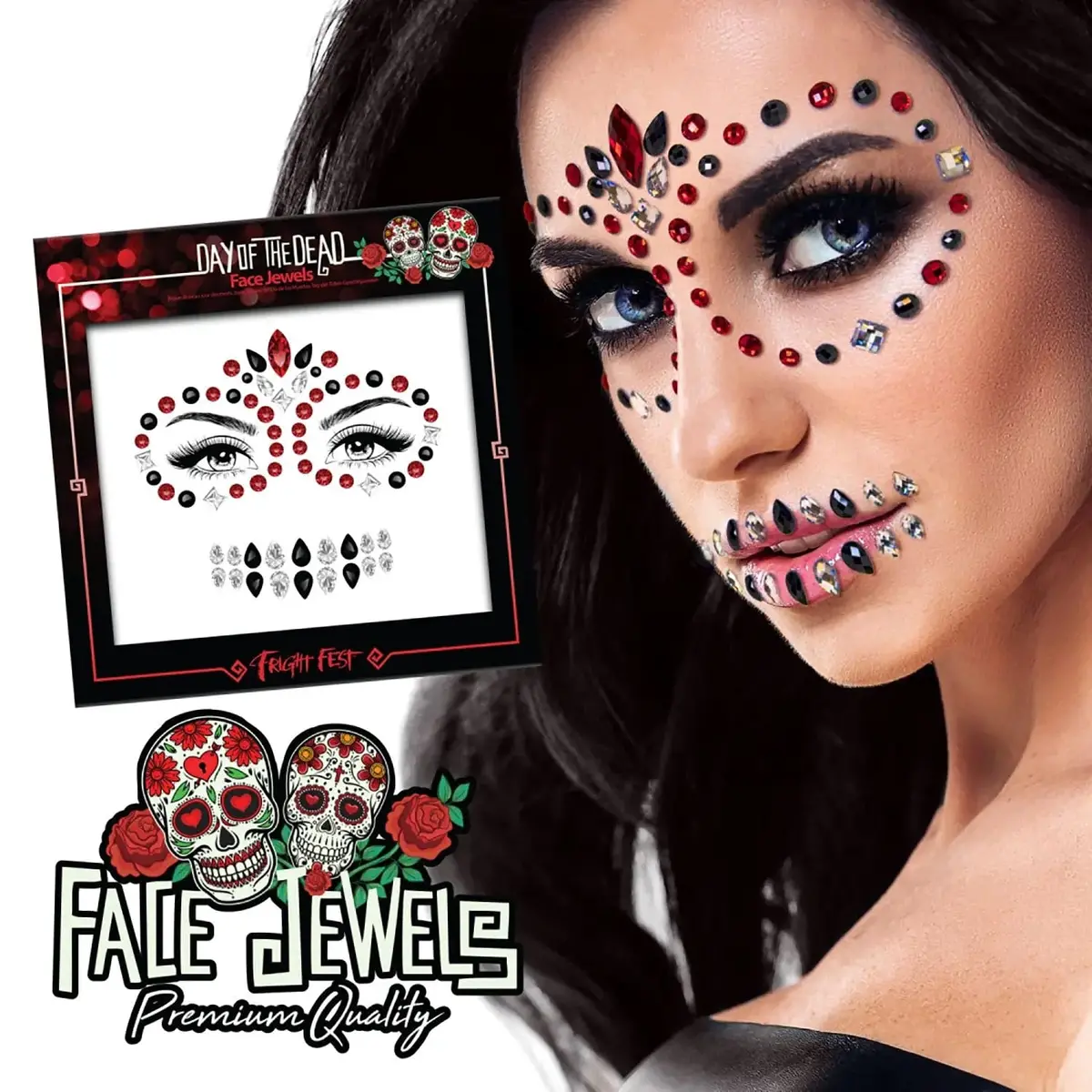 Fright Fest Face Jewels Day Of The Dead Stick On Gems Fancy Dress 2
