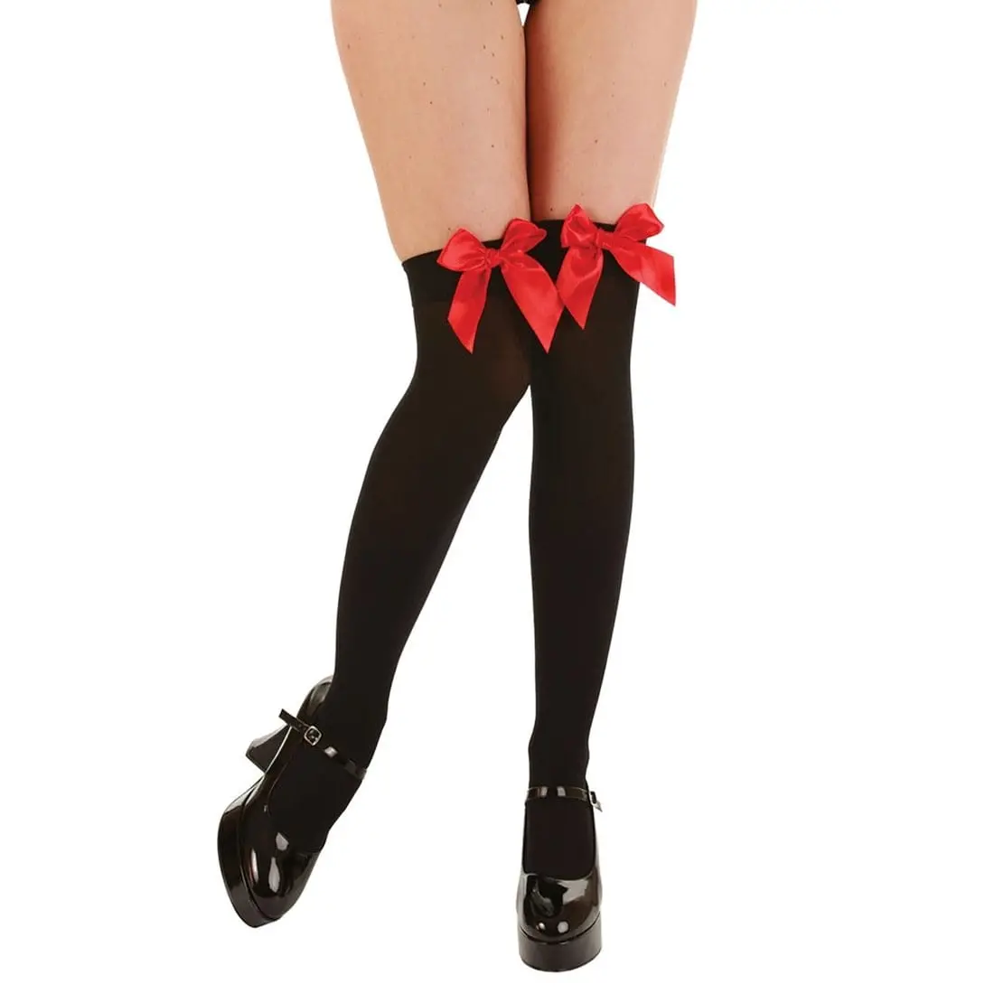Black Thigh Highs With Red Satin Bow Fancy Dress Halloween 1
